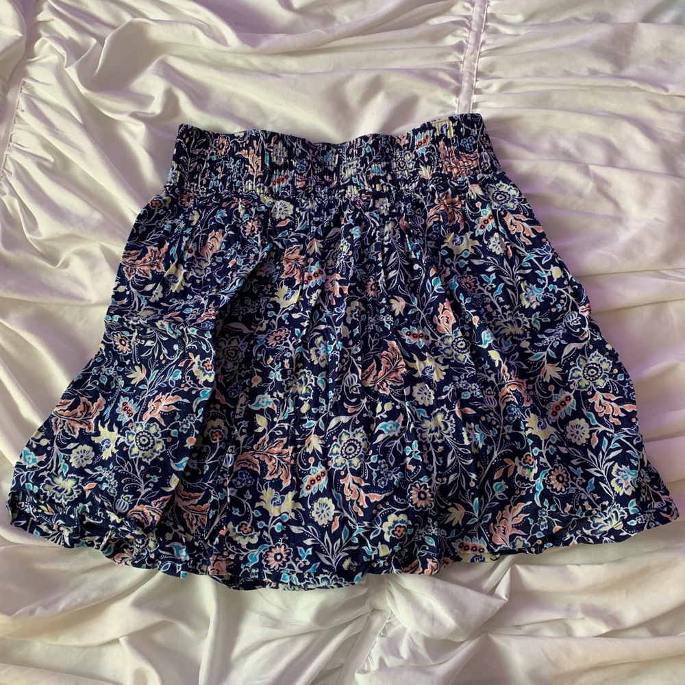 Navy Blue Floral Print Skirt